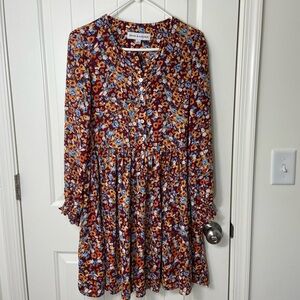 NWOT Emma & Michele women’s burgundy floral‎ elastic cuff modest knee dress M